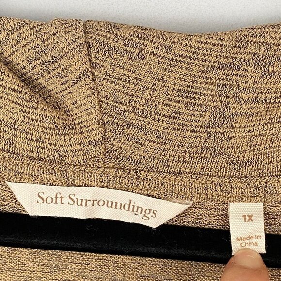 Soft Surroundings Kerry Dress 1X Sleeveless Smocked Waist Cowl Neck Tan - Picture 4 of 10